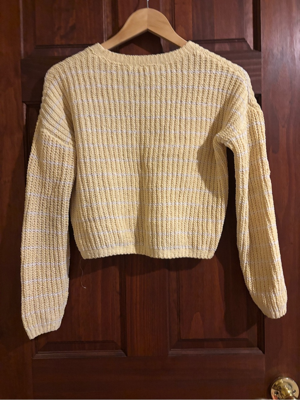 Self Esteem Yellow and White Striped Cropped Crewneck Sweater